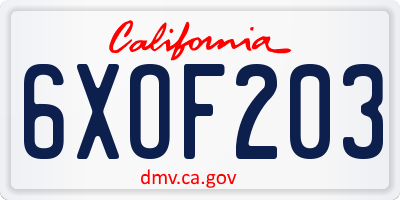 CA license plate 6XOF203
