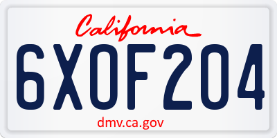 CA license plate 6XOF204