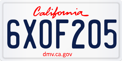CA license plate 6XOF205