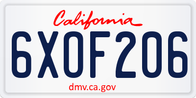 CA license plate 6XOF206