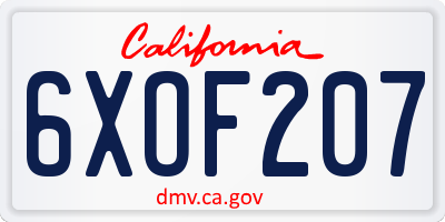 CA license plate 6XOF207