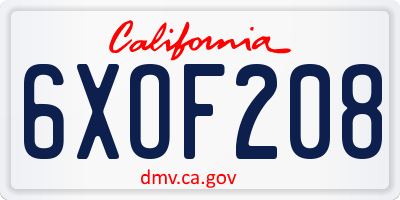 CA license plate 6XOF208