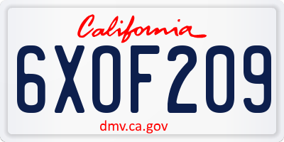 CA license plate 6XOF209