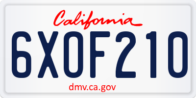 CA license plate 6XOF210