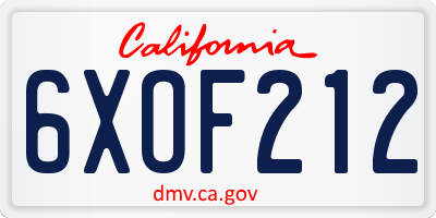 CA license plate 6XOF212