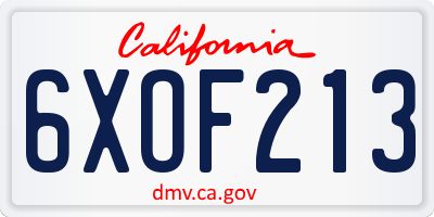 CA license plate 6XOF213