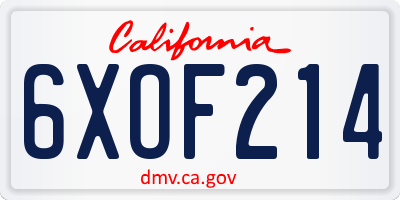 CA license plate 6XOF214