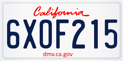 CA license plate 6XOF215