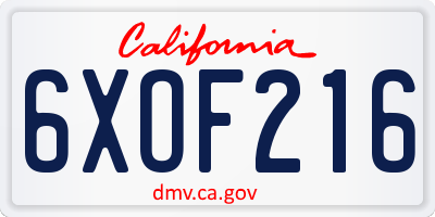 CA license plate 6XOF216