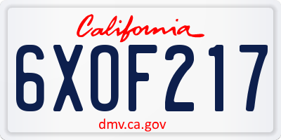 CA license plate 6XOF217