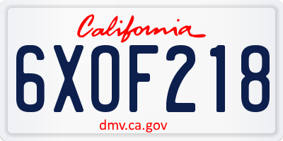 CA license plate 6XOF218