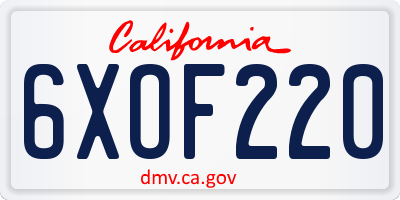 CA license plate 6XOF220