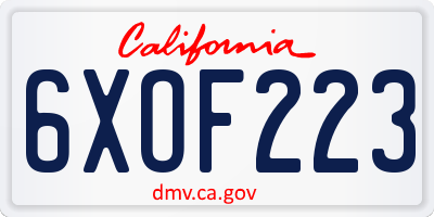 CA license plate 6XOF223