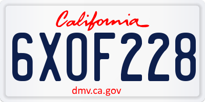 CA license plate 6XOF228