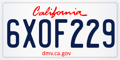 CA license plate 6XOF229