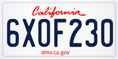 CA license plate 6XOF230