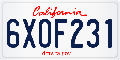 CA license plate 6XOF231