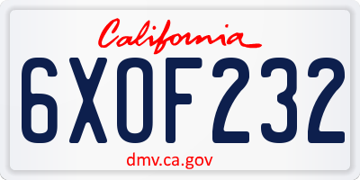 CA license plate 6XOF232