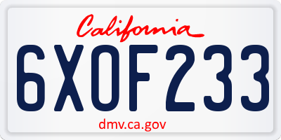 CA license plate 6XOF233