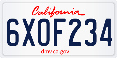 CA license plate 6XOF234