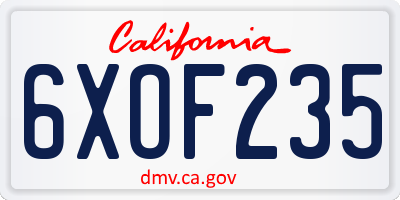 CA license plate 6XOF235