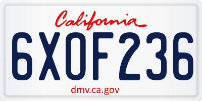 CA license plate 6XOF236