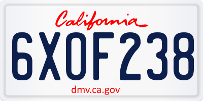 CA license plate 6XOF238
