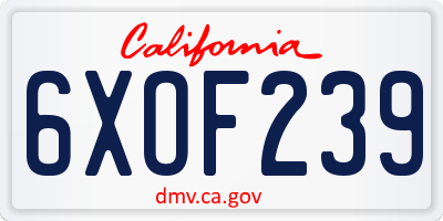 CA license plate 6XOF239