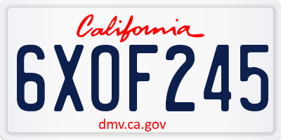 CA license plate 6XOF245