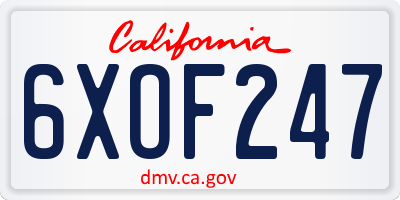CA license plate 6XOF247