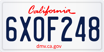 CA license plate 6XOF248