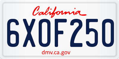 CA license plate 6XOF250