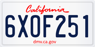 CA license plate 6XOF251