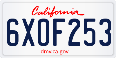 CA license plate 6XOF253