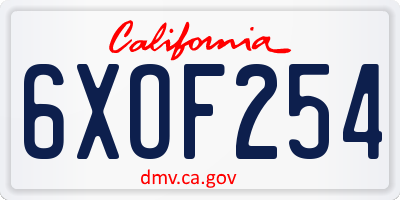 CA license plate 6XOF254
