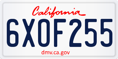 CA license plate 6XOF255