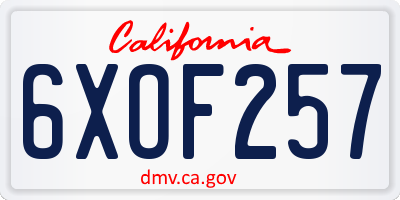 CA license plate 6XOF257