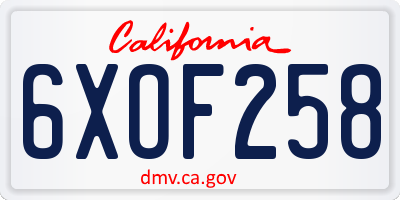 CA license plate 6XOF258