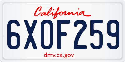 CA license plate 6XOF259