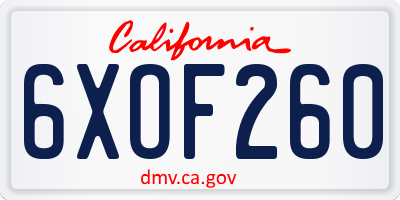 CA license plate 6XOF260
