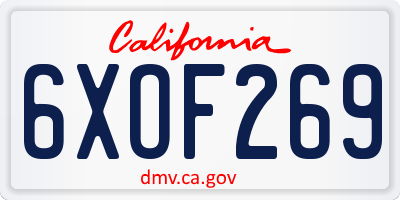 CA license plate 6XOF269