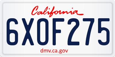 CA license plate 6XOF275