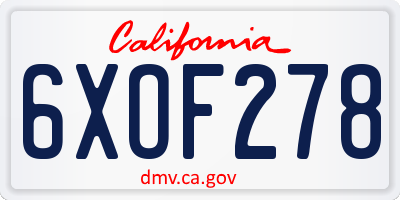 CA license plate 6XOF278