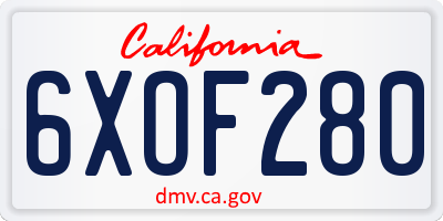 CA license plate 6XOF280