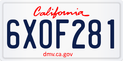 CA license plate 6XOF281