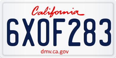 CA license plate 6XOF283