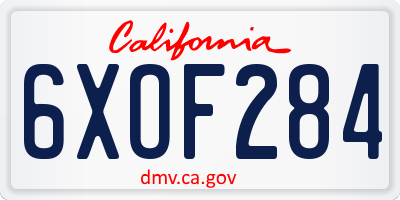 CA license plate 6XOF284
