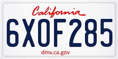 CA license plate 6XOF285