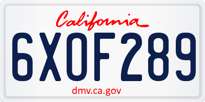 CA license plate 6XOF289