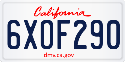 CA license plate 6XOF290